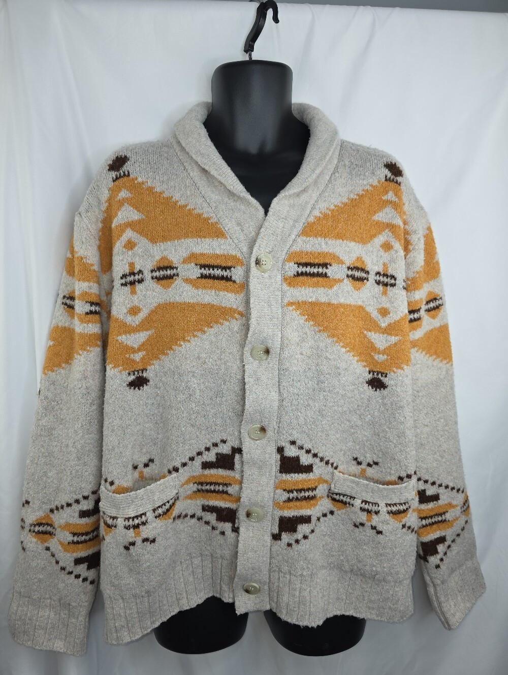 Amazon Men's Cozy Aztec Knit Sweater Cardigan Cream Orange Pattern Size XL 3961
